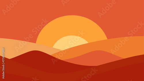 Abstract sunset over rolling hills in warm orange and red tones