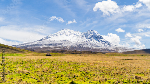 Antisana Volcano in the eastern mountain range of the Ecuadorian Andes seen from its national park.