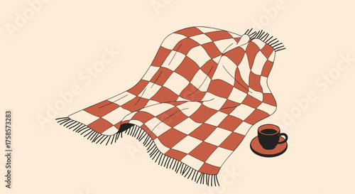 Cozy checkered blanket and a cup of coffee.