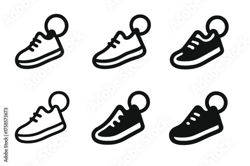 Shoe Finder Logos. Looking for your shoes. Set Logo of Looking for your shoes: Shoe-shaped keychain finder. harmonious logo variations of the same emblematic