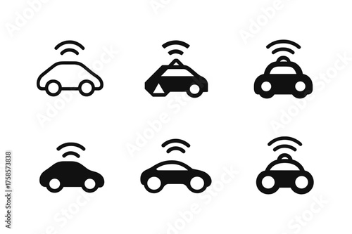 Autonomous Car Logos. Future of transportation. Set Logo of Future of transportation: Autonomous self-driving car silhouette. harmonious logo variations of the