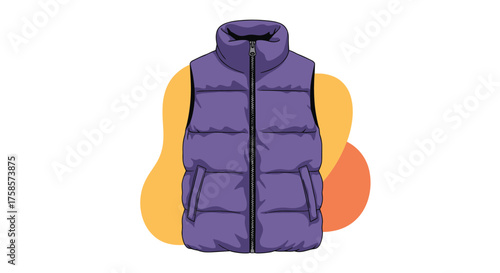 A purple puffer vest with pockets and a zipper closure.