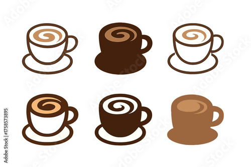 Espresso Logo Variations. Morning coffee ritual. Set Logo of Morning coffee ritual: Espresso shot with crema swirl. harmonious logo variations of the same
