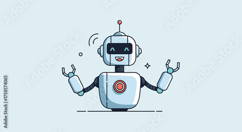 A happy cartoon robot with its arms spread wide.