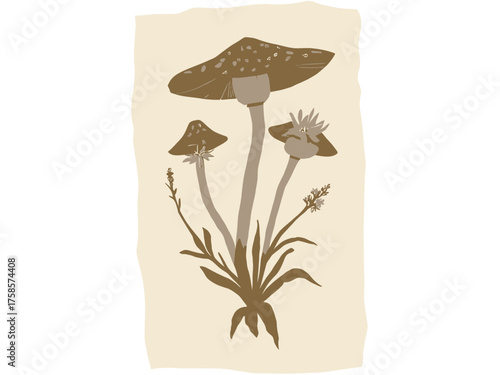 Vintage Botanical Illustration of Morel Mushroom and Wild Violets | Antique Nature Artwork Featuring Morel and Violets | Classic Botanical Print of Mushroom and Woodland Flowers 