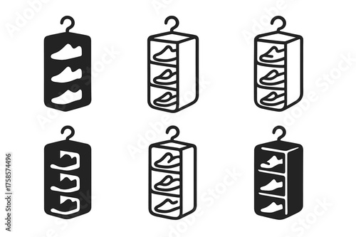 Closet Organizer Logo Variations. Maximizing space with closet organizers. Set Logo of Maximizing space with closet organizers: Hanging shoe organizer.