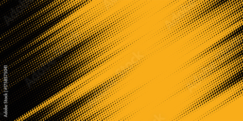 Black halftone pattern. Retro comic gradient background. Bright orange pixel dotted texture overlay. Cartoon pop art faded gradient pattern.vector background