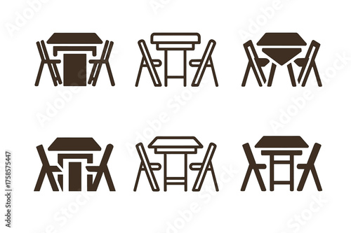 Tiny Living Logos. Tiny living spaces. Set Logo of Tiny living spaces: Collapsible dining table with fold-down chairs. harmonious logo variations of the same