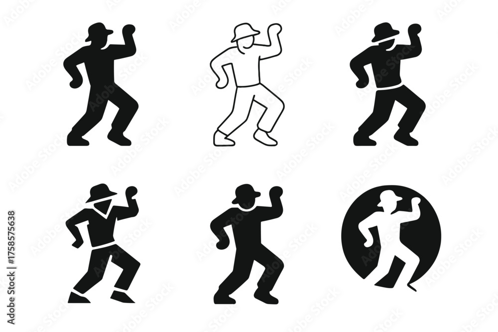 Fototapeta premium Dance Logo Variations. Dance moves and techniques. Set Logo of Dance moves and techniques: Hip-hop popping pose. harmonious logo variations of the same
