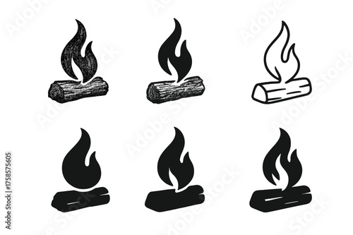 Soot Logo Variations. Soot. Set Logo of Soot: burning wood residue. harmonious logo variations of the same emblematic concept, each with different artistic