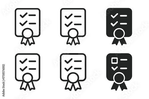 Dream Logo Variations. Dream realization. Set Logo of Dream realization: Checklist with completed boxes and a celebratory ribbon. harmonious logo variations of