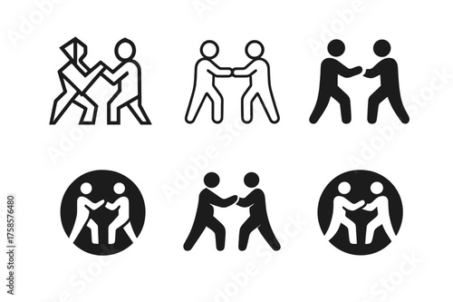 Tai Chi Logos. A person practicing tai chi in a serene park, surrounded by greenery. Set Logo of A person practicing tai chi in a serene park, surrounded by