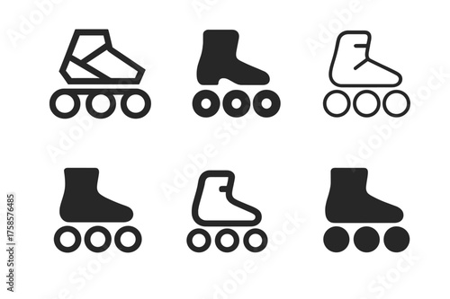 Inline Skate Logos. Rollerblading in the park. Set Logo of Outdoor sports: inline skate wheels. harmonious logo variations of the same emblematic concept, each
