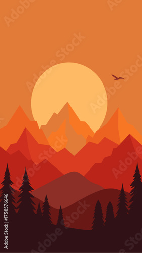 Stylized wind turbine on a hill with mountains and cloud