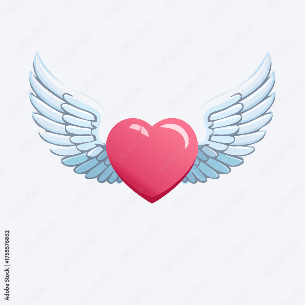 Obraz premium A vibrant red heart with white wings, symbolizing love and freedom.