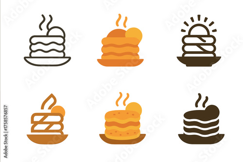 Pancake Logo Variations. Making pancakes on a cold morning. Set Logo of Food: morning breakfast icon. harmonious logo variations of the same emblematic