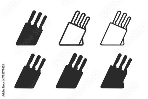 Kitchen Knife Logos. Knife block. Set Logo of Kitchenware: knife holder silhouette icon. harmonious logo variations of the same emblematic concept, each with