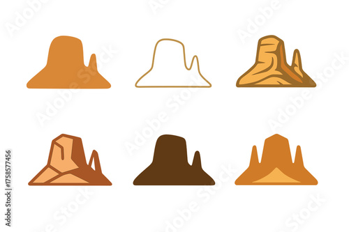 Desert Logo Variations. Desert tourism and exploring arid landscapes. Set Logo of Desert tourism: desert rock formations. harmonious logo variations of the