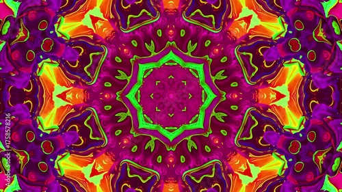 Abstract Kaleidoscope Background. Motion Graphics Pattern. Futuristic audiovisual vj seamless loop. 4K Fractal Animation Footage