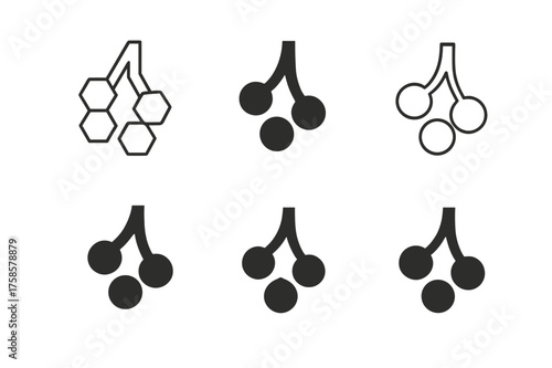 Breathing Emblem Variations. Breathing and oxygen. Set Logo of Breathing and oxygen: Alveoli cluster (microscopic lung sacs). harmonious logo variations of the