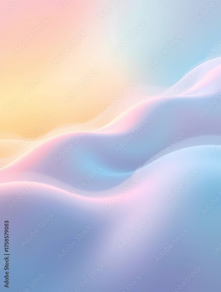 Fototapeta premium A serene abstract landscape of flowing pastel waves, a dreamy and soft digital art wall background in gentle gradients