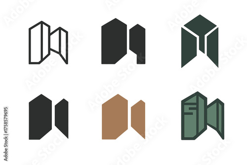Alley Logo Variations. Alley. Set Logo of Alley: narrow passage between buildings. harmonious logo variations of the same emblematic concept, each with