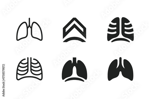 Breathing Logo Variations. Breathing and oxygen. Set Logo of Breathing and oxygen: Diaphragm muscle curve (breath source). harmonious logo variations of the
