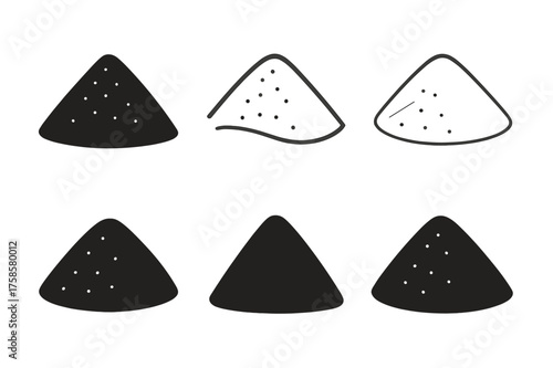 Salt Logo Variations. Salt. Set Logo of Food: salt pile silhouette icon. harmonious logo variations of the same emblematic concept, each with different