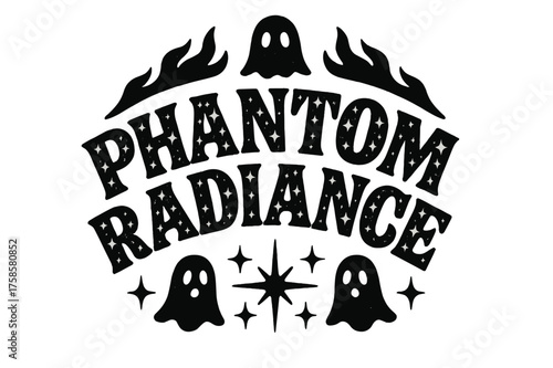 Phantom Radiance Lettering. Phantom Radiance ? Decorative Display Lettering, stylized letters filled with star and spark motifs, arched composition framed with