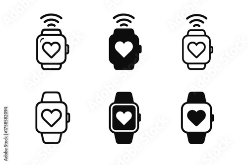 Tech Life Logos. Daily life with technology and gadgets. Set Logo of Daily life with technology and gadgets: smartwatch. harmonious logo variations of the same
