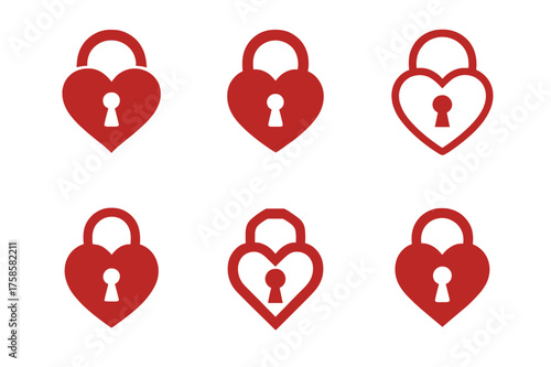 Heart-Shaped Logos. Fairy-Tale Romance. Set Logo of Fairy-Tale Romance: Heart-Shaped Lock. harmonious logo variations of the same emblematic concept, each with