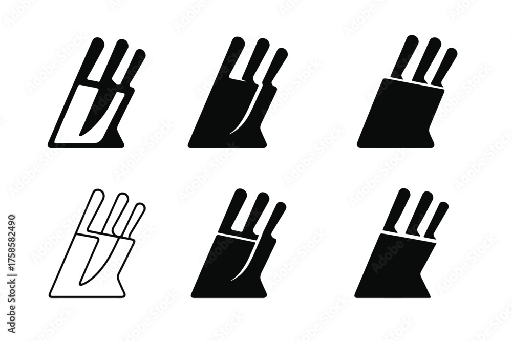 Fototapeta premium Knife Logo Variations. Knife block. Set Logo of Kitchenware: chef knives icon. harmonious logo variations of the same emblematic concept, each with different
