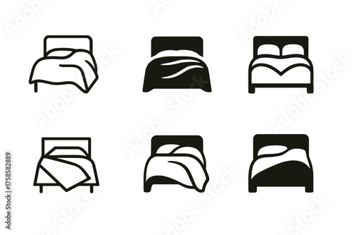 Harmonious Logo Variations. White bedding. Set Logo of Home decor: linens with subtle folds. harmonious logo variations of the same emblematic concept, each