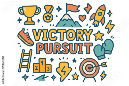 Victory Pursuit Doodle. Victory Pursuit. Hand-drawn doodle illustration of Victory Pursuit. trophy, medal,