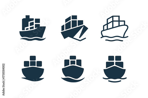 Regional Partnership Logos. Regional economic partnerships. Set Logo of Regional economic partnerships: Port Export Hub (ship + cargo boxes). harmonious logo