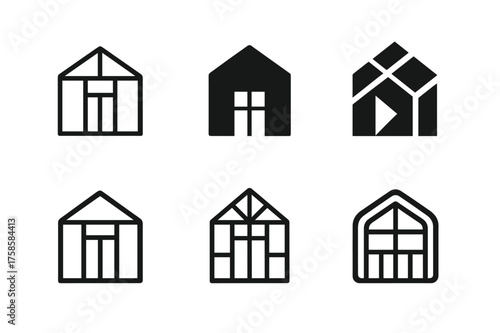 Greenhouse Logo Variations. Building a greenhouse. Set Logo of Building a greenhouse: Glass greenhouse structure. harmonious logo variations of the same