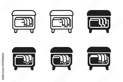 Creative Ottoman Logos. Using storage ottomans for hidden clothing storage. Set Logo of Using storage ottomans for hidden clothing storage: Ottoman with