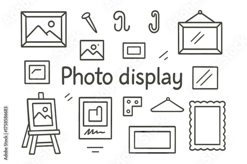 Doodle Photo Display Scene. Photo display. Hand-drawn doodle illustration of Photo display. Picture frame,