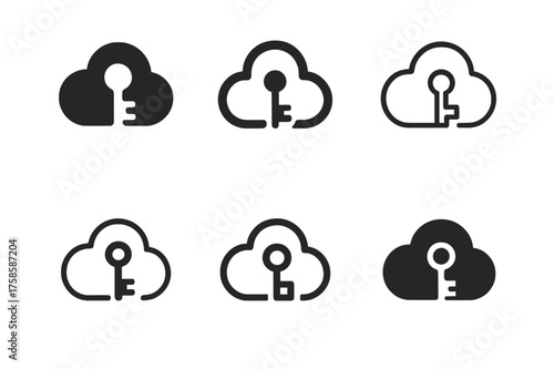 Dream Key Logos. Dream realization. Set Logo of Dream realization: Key turning in a dream-shaped lock. harmonious logo variations of the same emblematic