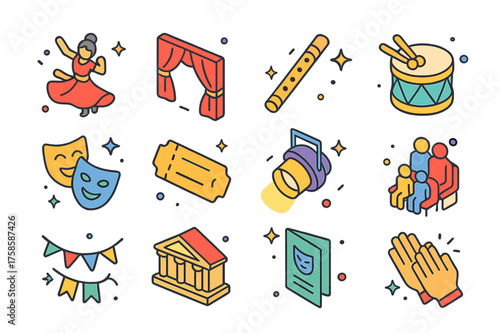 Cultural Events Icon Set.