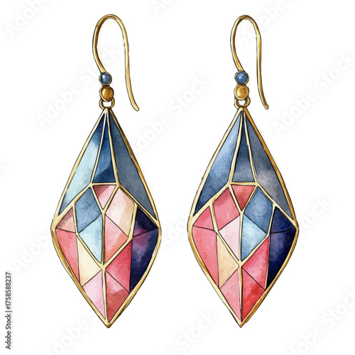 Geometric Earrings, watercolor vector, isolated on a white background.