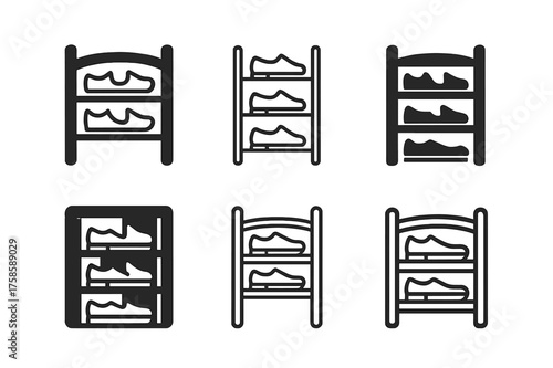 Shoe Logo Variations. Looking for your shoes. Set Logo of Looking for your shoes: Shoe rack with an empty slot. harmonious logo variations of the