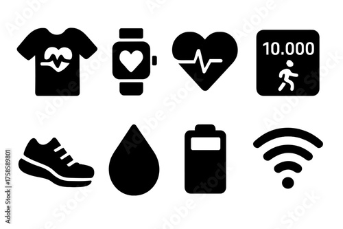 Smart Clothing Icons. Smart Clothing. Filled icon set of Smart Clothing with Health Tracking Features: smart