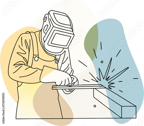 welder at work isolated on white