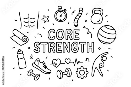 Core Strength Doodle. Core Strength. Hand-drawn doodle illustration of Core Strength. abdominal muscles