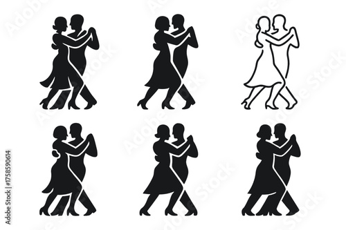 Tango Logo Variations. Dance moves and techniques. Set Logo of Dance moves and techniques: Tango close embrace silhouette. harmonious logo variations of the