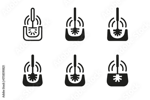Self-Cleaning Base Logos. toilet brush base. Set Logo of toilet brush base: Self-cleaning sterilizing base (UV indicator). harmonious logo variations of the