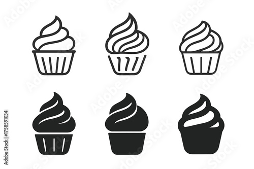 Baking Icons Variations. Cupcake decorations. Set Logo of Baking: piped icing icon. harmonious logo variations of the same emblematic concept, each with