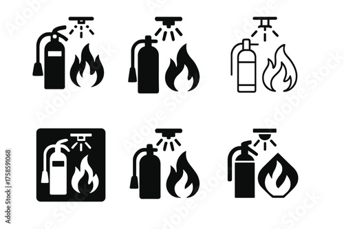 Safety Logo Variations. Safety regulations in manufacturing and production. Set Logo of Safety regulations in manufacturing and production: Fire extinguisher