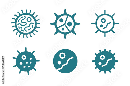 Phytoplankton Logo Variations. Ocean acidification. Set Logo of Ocean acidification: Microscopic phytoplankton cell. harmonious logo variations of the same